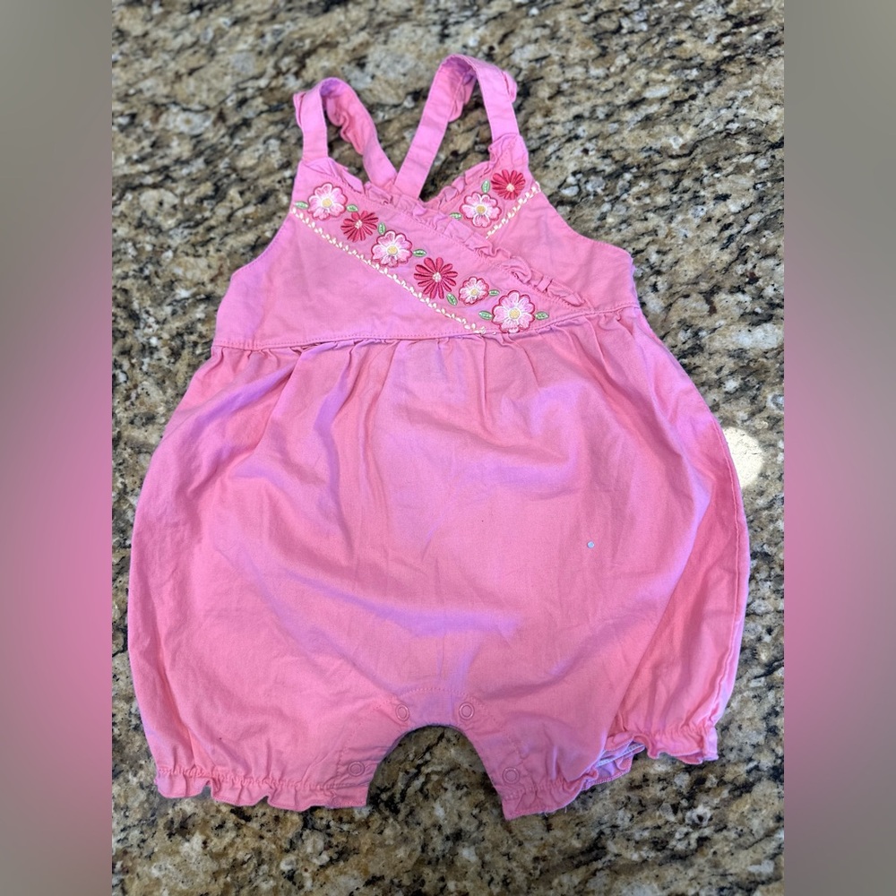 Little Me Pink Floral Embroidered Romper